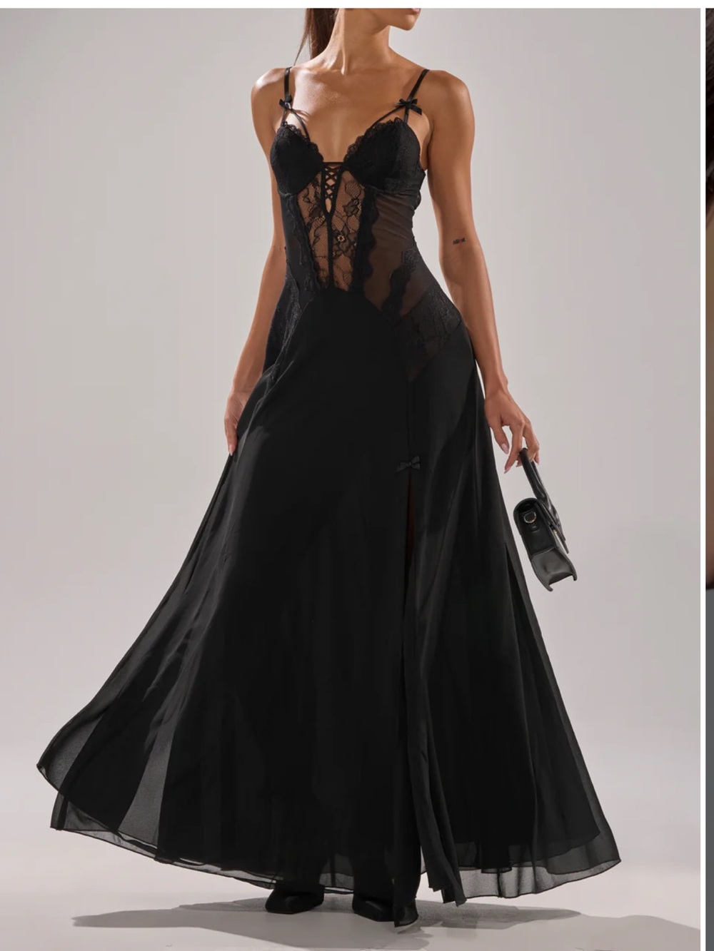 AKIRA Black Lace-Detail Maxi Dress